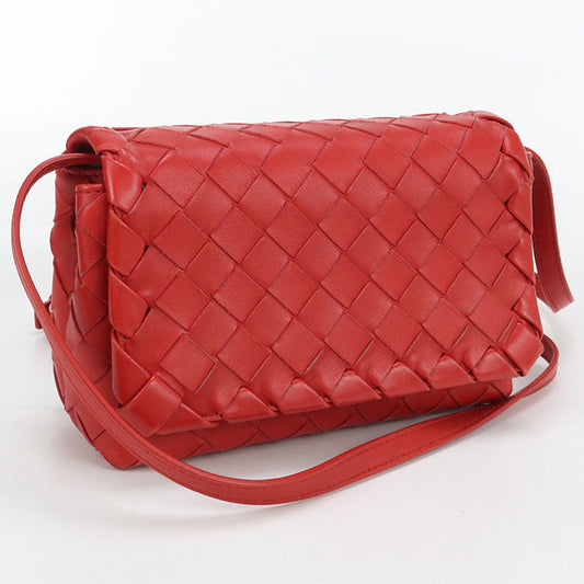 BOTTEGA VENETA INTRECCIATO Diagonal shoulder bag leather Red Women
