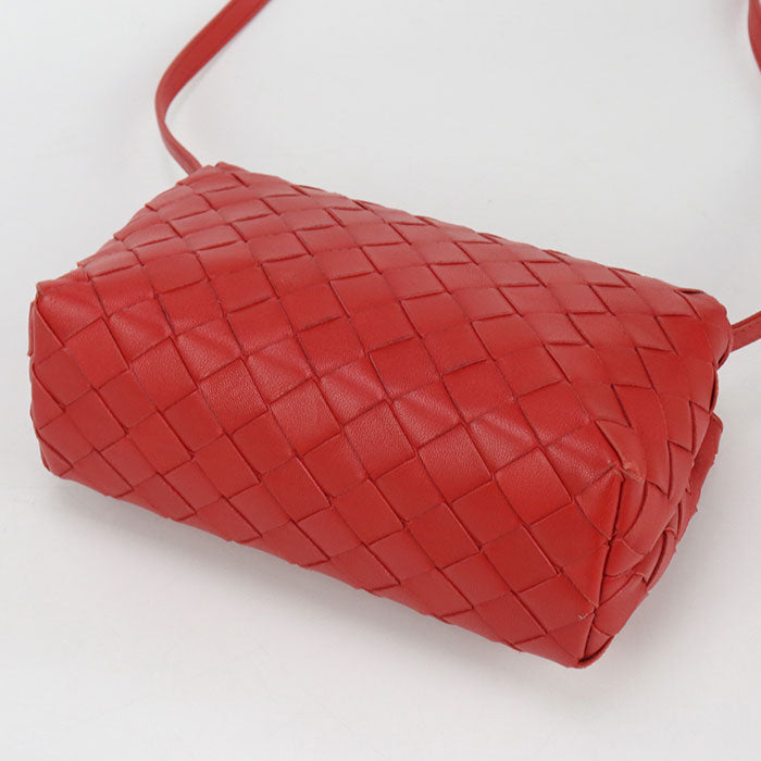 BOTTEGA VENETA INTRECCIATO Diagonal shoulder bag leather Red Women