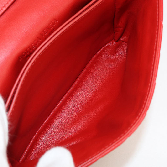 BOTTEGA VENETA INTRECCIATO Diagonal shoulder bag leather Red Women