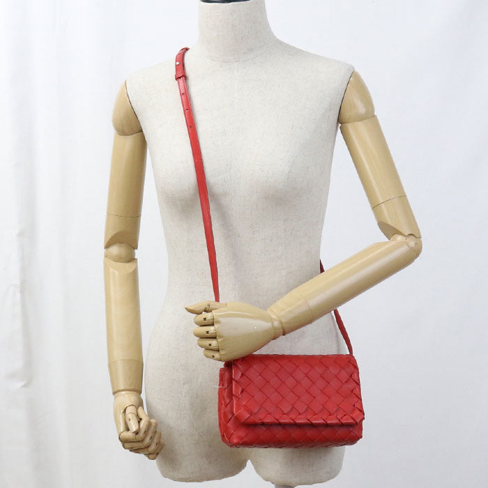 BOTTEGA VENETA INTRECCIATO Diagonal shoulder bag leather Red Women