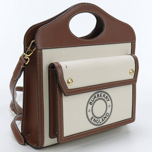 BURBERRY 8028062 Handbag Mini pocket bag 2WAY Handbag canvas,leather beige Women Used Authentic