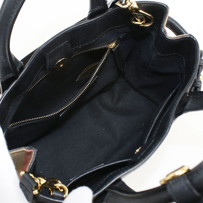 BURBERRY 4023700 2WAY Small Banner Nova Check Tote Bag Calfskin black Women