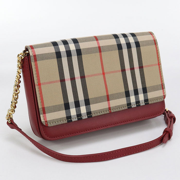 BURBERRY Chain Nova Check Shoulder Bag cotton leather beige Women
