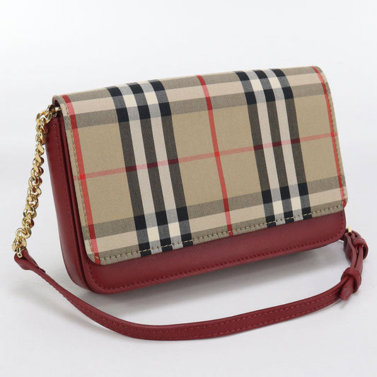 BURBERRY Chain Nova Check Shoulder Bag cotton leather beige Women