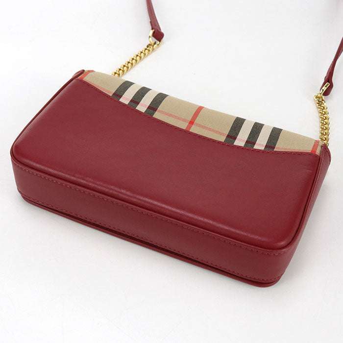 BURBERRY Chain Nova Check Shoulder Bag cotton leather beige Women