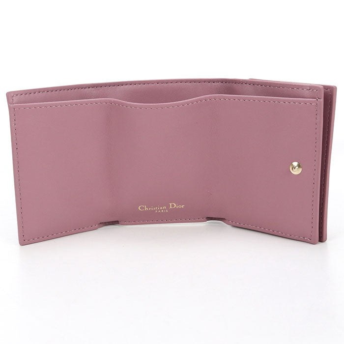 Dior Compact wallet Dior Caro Three fold wallet leather Pink Women