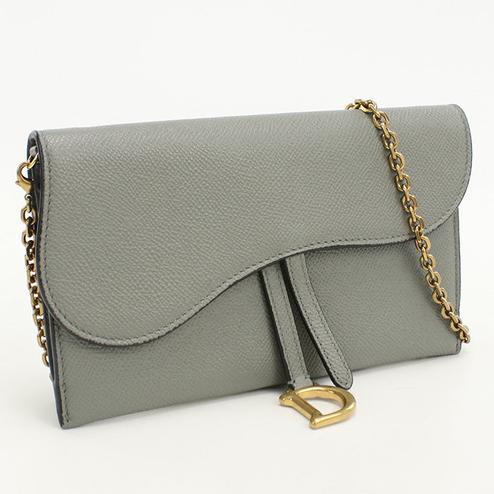Dior CD88255 saddle Chain wallet leather gray Women