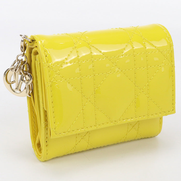 Dior S0181 OVRB Tri-fold wallet Lady Dior Lotus Wallet Canage Patent calfskin Yellow Women