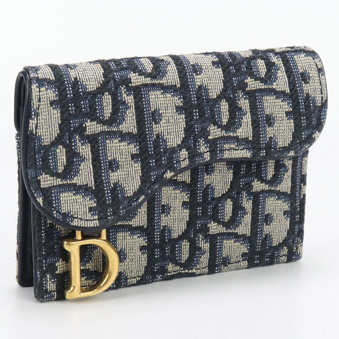 Dior S5611 CTZQ M928 Card Case Saddle Bloom Card Holder Dior Oplique leather, Oplique jacquard canvas Navy Women