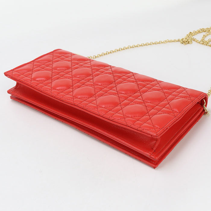 Dior Chain Lady Dior Diagonal shoulder bag Shoulder Bag leather red Women