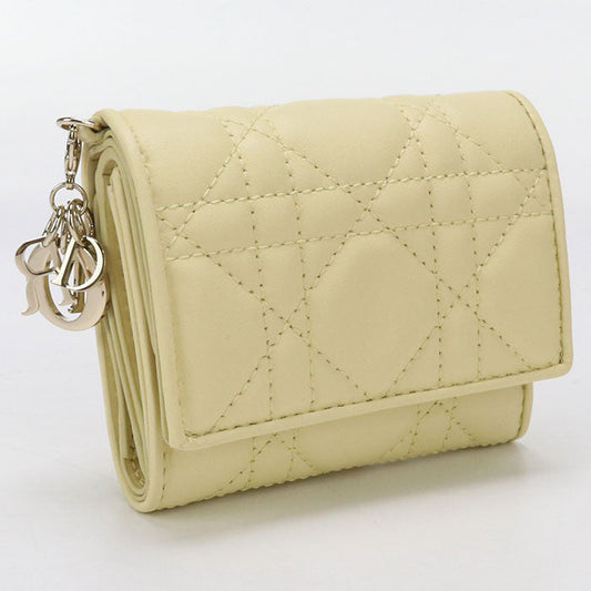 Dior CD95095 Lotus wallet Lady Dior Three fold wallet lambskin yellow Women