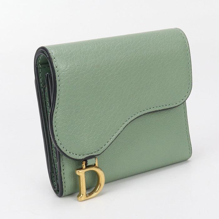 Dior S5652 CCEH Lotus Wallet saddle Three fold wallet leather green Women