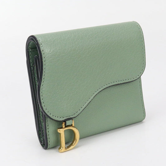 Dior S5652 CCEH Lotus Wallet saddle Three fold wallet leather green Women