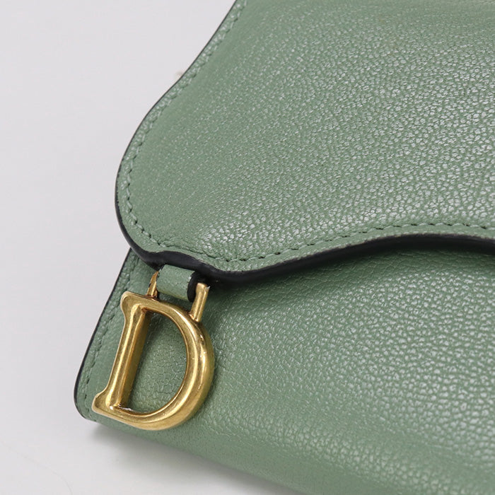 Dior S5652 CCEH Lotus Wallet saddle Three fold wallet leather green Women