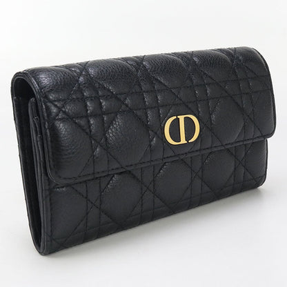 Dior Caro Orchid Long wallet with double coin purse Calfskin black Women
