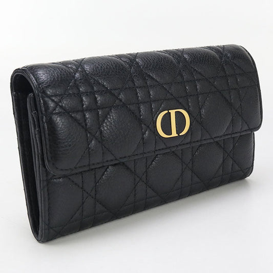 Dior Caro Orchid Long wallet with double coin purse Calfskin black Women
