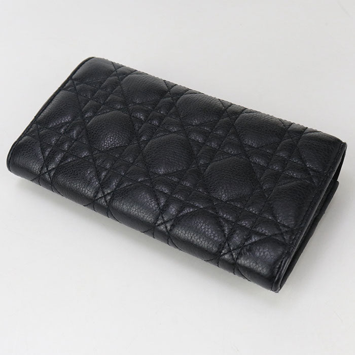 Dior Caro Orchid Long wallet with double coin purse Calfskin black Women