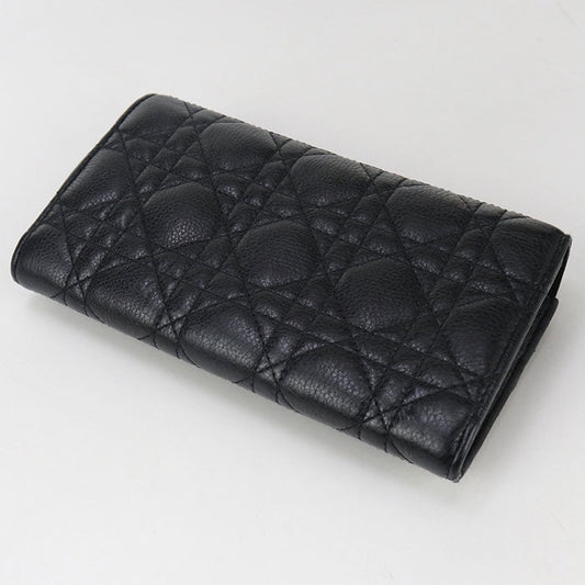 Dior Caro Orchid Long wallet with double coin purse Calfskin black Women