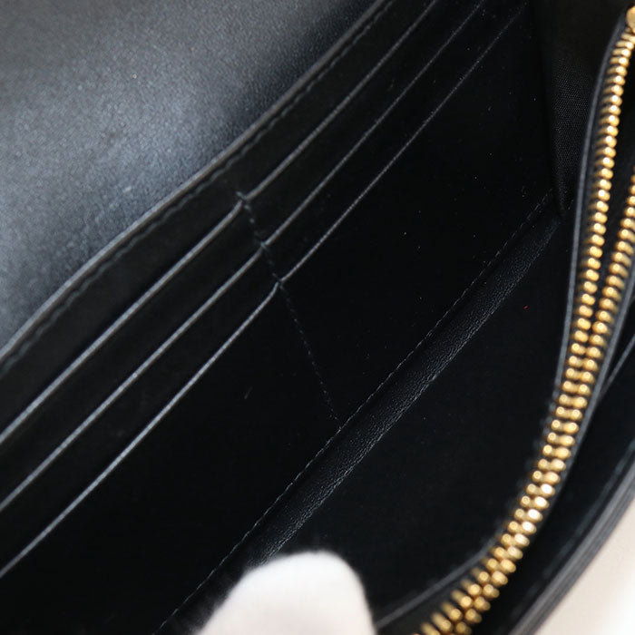 Dior Caro Orchid Long wallet with double coin purse Calfskin black Women