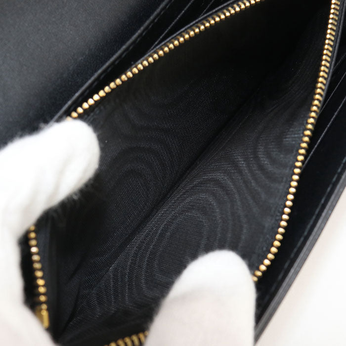 Dior Caro Orchid Long wallet with double coin purse Calfskin black Women