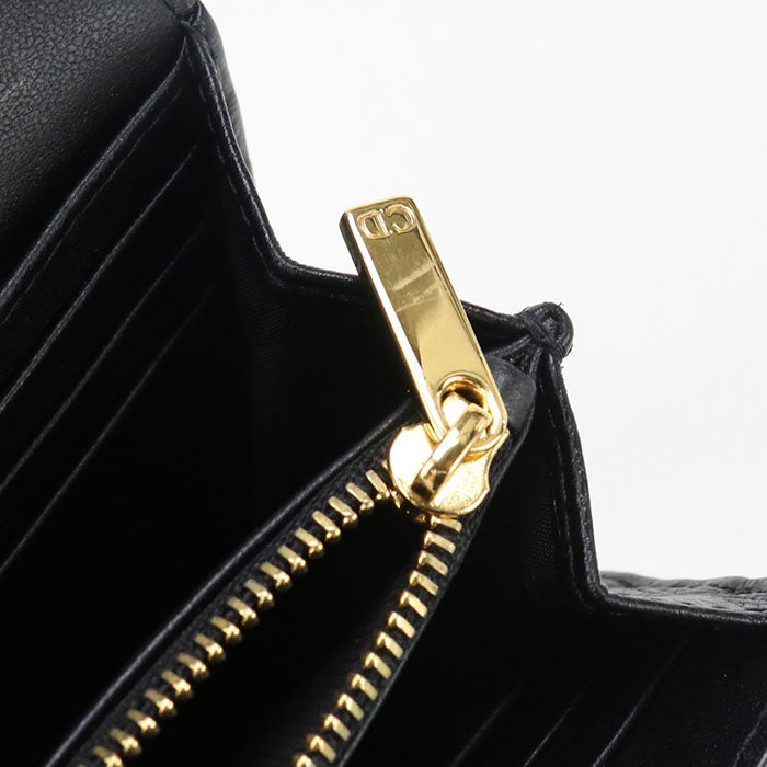 Dior Caro Orchid Long wallet with double coin purse Calfskin black Women