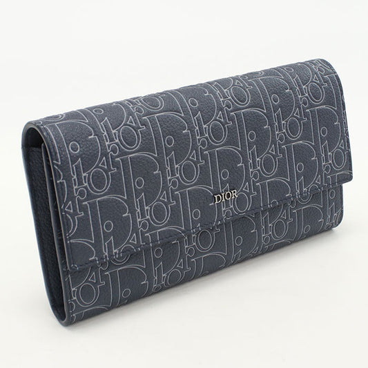 Dior 2ESBC328FGP Long wallet with double fold coin purse Calfskin blue Women