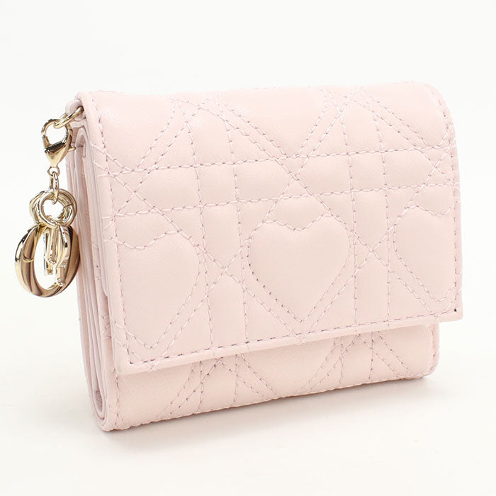 Dior S0181 ONHG Lotus wallet Lady Dior Three fold lambskin pink Women