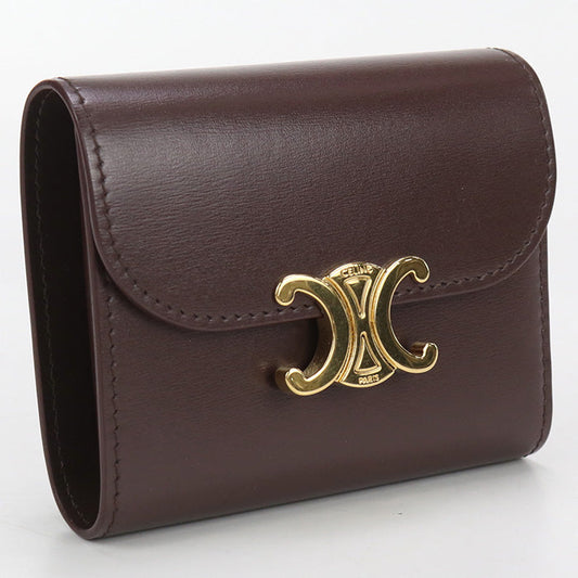 CELINE 10D783DPV.18CH Small flap wallet Triomphe Three fold Calfskin Brown Women