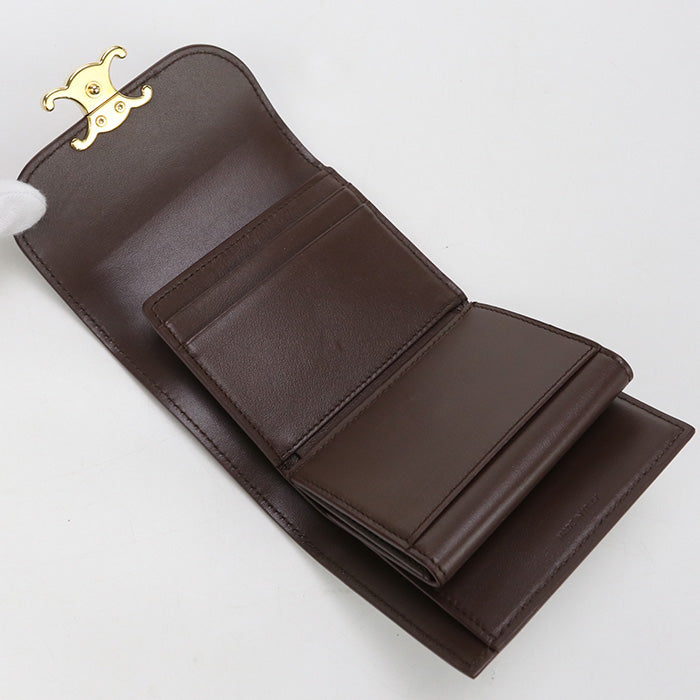 CELINE 10D783DPV.18CH Small flap wallet Triomphe Three fold Calfskin Brown Women