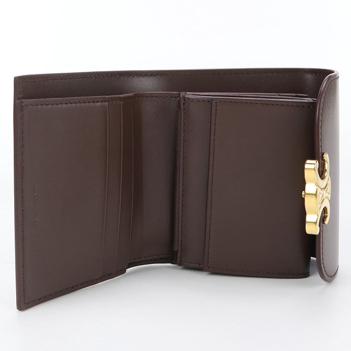 CELINE 10D783DPV.18CH Small flap wallet Triomphe Three fold Calfskin Brown Women