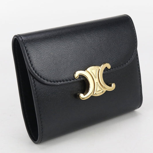 CELINE 10D783DPV.38NO Small flap wallet Triomphe Tri-fold leather Black Women