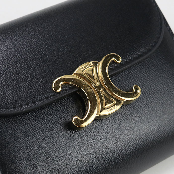 CELINE 10D783DPV.38NO Small flap wallet Triomphe Tri-fold leather Black Women