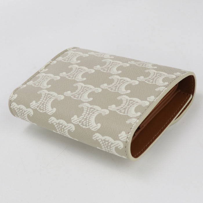 CELINE 10D782CQH Small flap wallet Tri-fold Triomphe canvas Beige Women