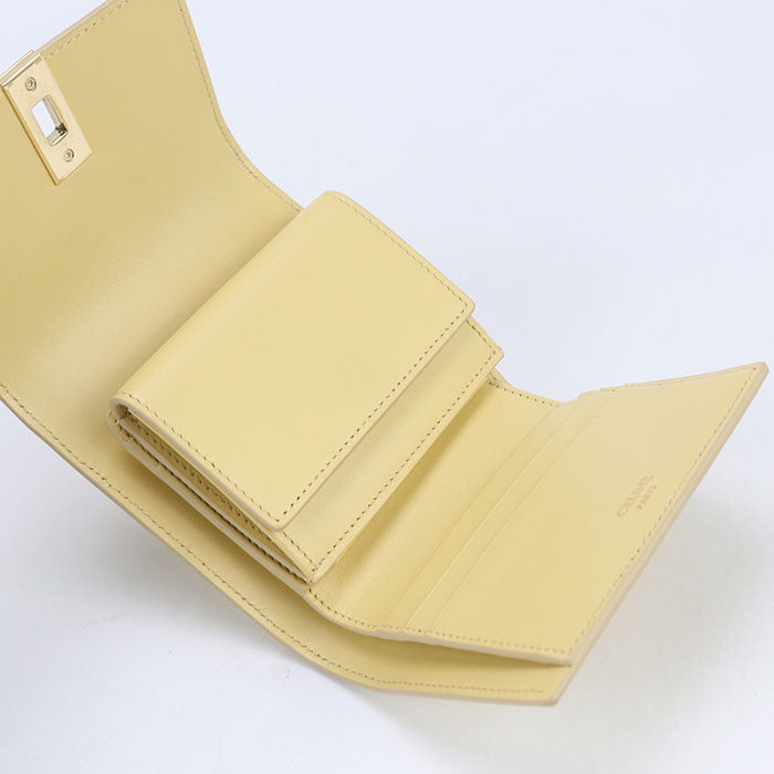 CELINE 10F52 3CQ7 Small trifold wallet 16 (Saise) Tri-fold leather Yellow Women