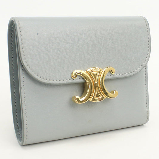 CELINE CE85108 Small flap wallet Triomphe Three fold Calfskin Blue Women