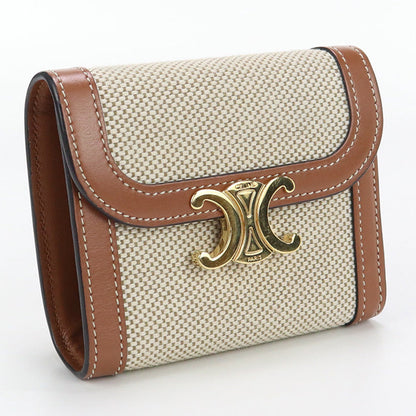 CELINE CE85912 Small flap wallet Triomphe Three fold wallet textile beige Women