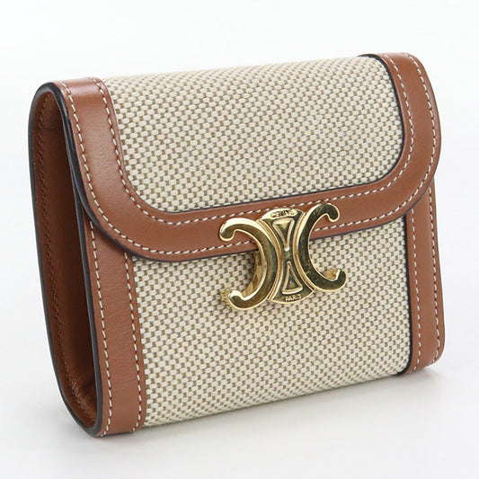 CELINE CE85912 Small flap wallet Triomphe Three fold wallet textile beige Women