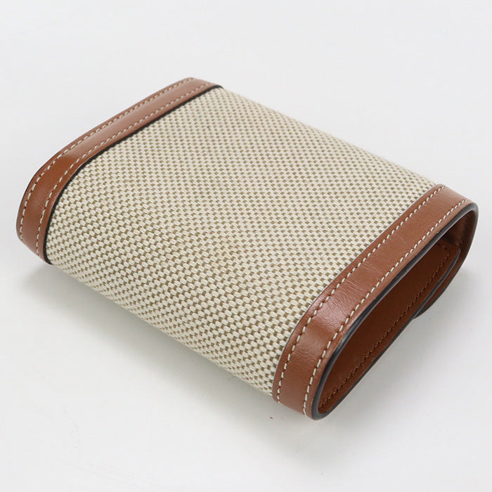 CELINE CE85912 Small flap wallet Triomphe Three fold wallet textile beige Women