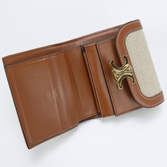 CELINE CE85912 Small flap wallet Triomphe Three fold wallet textile beige Women