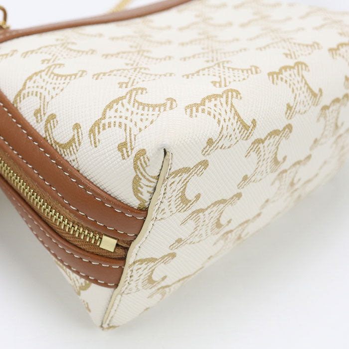 CELINE ChainShoulder Bag Triomphe canvas Diagonal PVC White Women