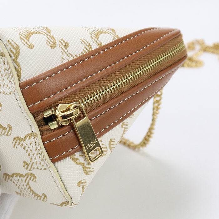 CELINE ChainShoulder Bag Triomphe canvas Diagonal PVC White Women