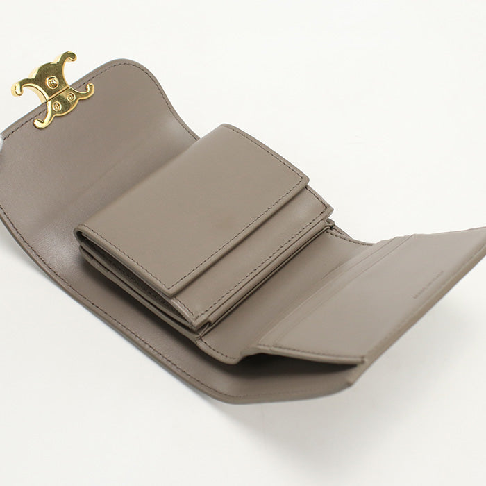 CELINE 10D78 3DPV Small flap Triomphe Three fold wallet Calfskin gray Women