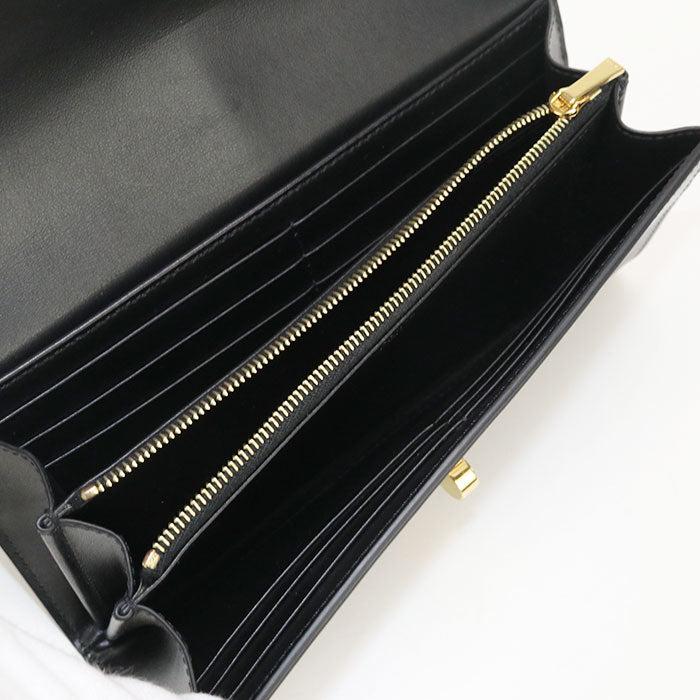 CELINE 10M03 3CQ7 38NO Long Wallet 16 (Saise) Large flap wallet leather black Women