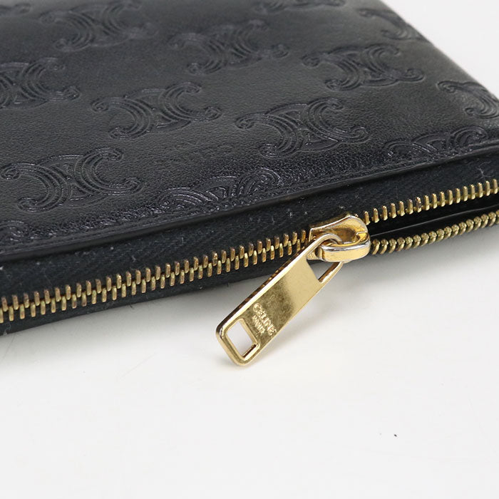 CELINE 10C663BFU 38NO Coin & card pouch Triomphe Calfskin Black Women