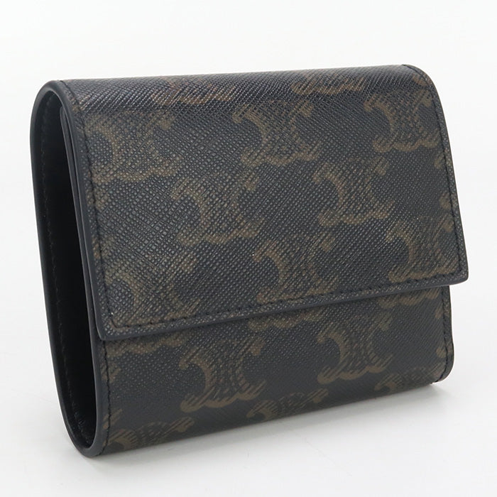 CELINE CE89625 Small trifold wallet Triomphe canvas PVC Black Women