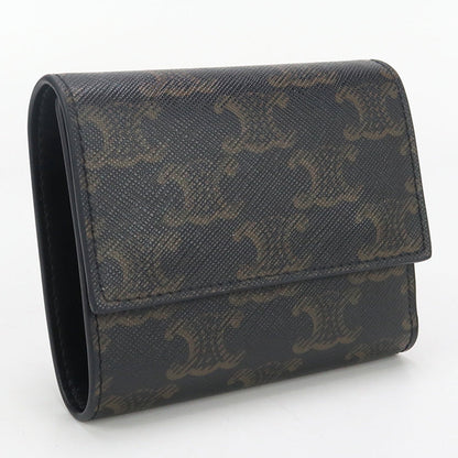 CELINE CE89625 Small trifold wallet Triomphe canvas PVC Black Women