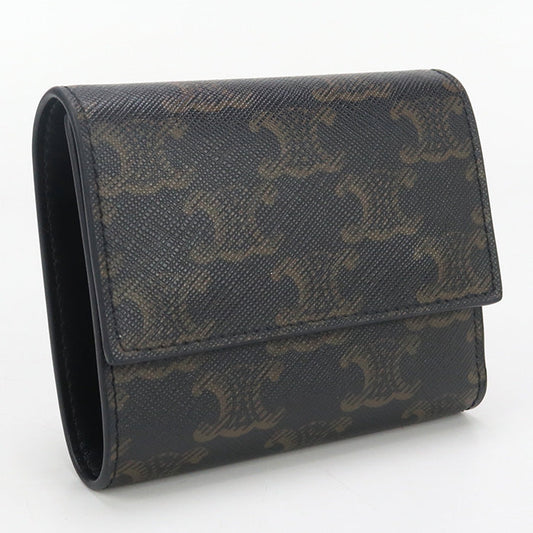 CELINE CE89625 Small trifold wallet Triomphe canvas PVC Black Women