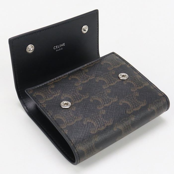 CELINE CE89625 Small trifold wallet Triomphe canvas PVC Black Women