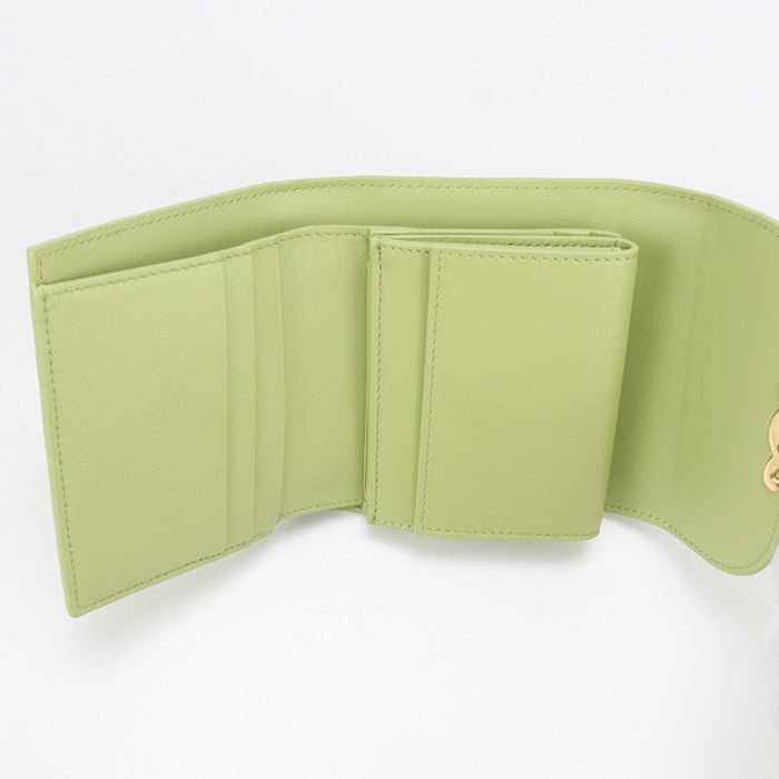 CELINE 10D78 Small flap wallet Triomphe Three fold wallet Calfskin green Women