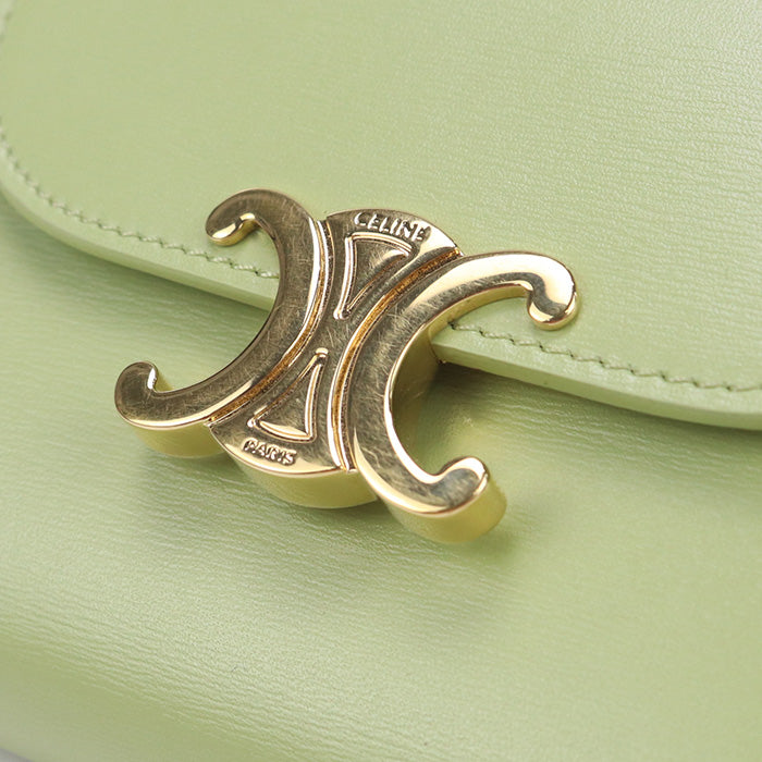 CELINE 10D78 Small flap wallet Triomphe Three fold wallet Calfskin green Women